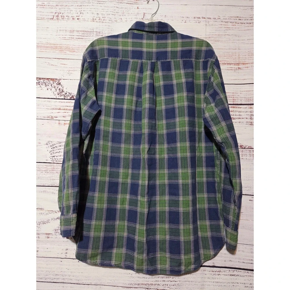 J. Crew Mens Blue Green Plaid Flannel Button Down Shirt Small Long Sleeve Cotton